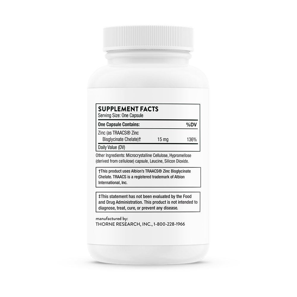 Thorne Zinc Bisglycinate – back view