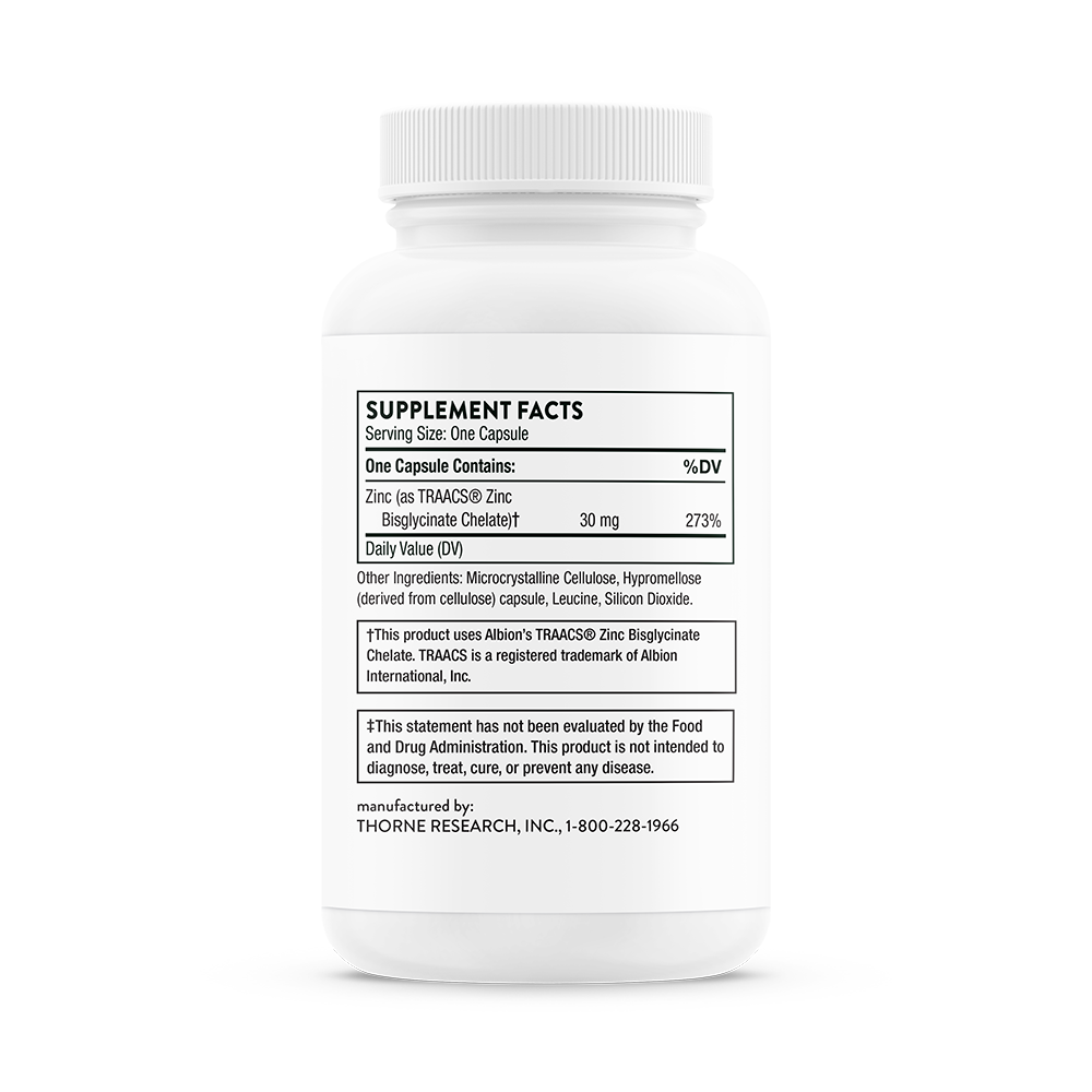 Thorne Zinc Bisglycinate – back view